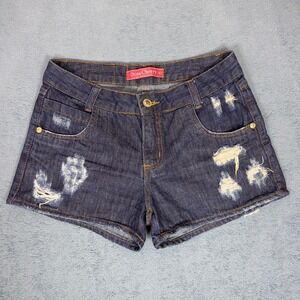 Dona Cherry Distressed Denim Shorts‎ Dark Wash Casual Trendy Size 42